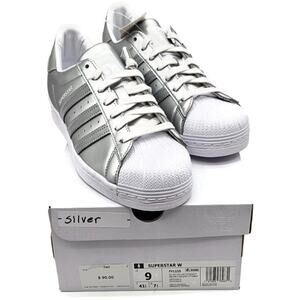 Adidas Superstar Silver Metallic Leather Shoes Ladies Size 9 Shell Toe FY1155